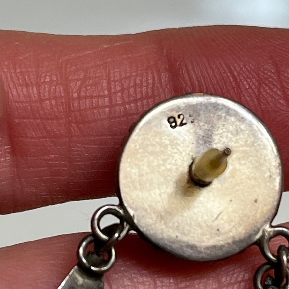 Vintage Onyx Earrings Black Shield Dangle 925 Sterling Silver Teardrop Tribal - Picture 7 of 11